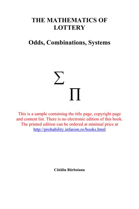 algorithm to predict lottery numbers pdf|THE MATHEMATICS OF LOTTERY Odds, Combinations, .